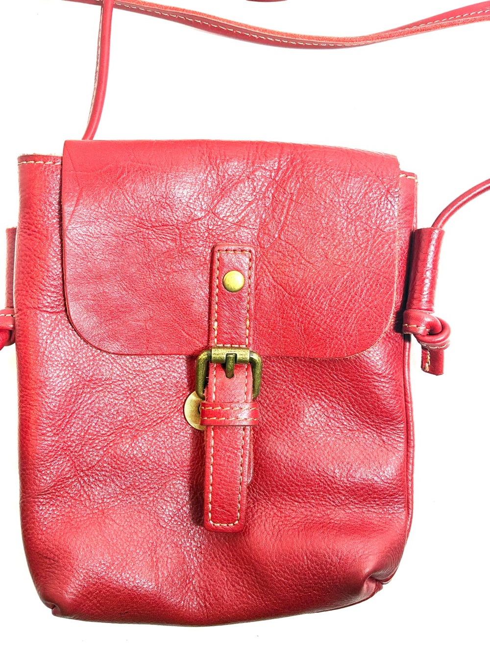 Red Genuine Leather Mini Crossbody Bag 6”W x 8”H Small Flap Classic Everyday Bag